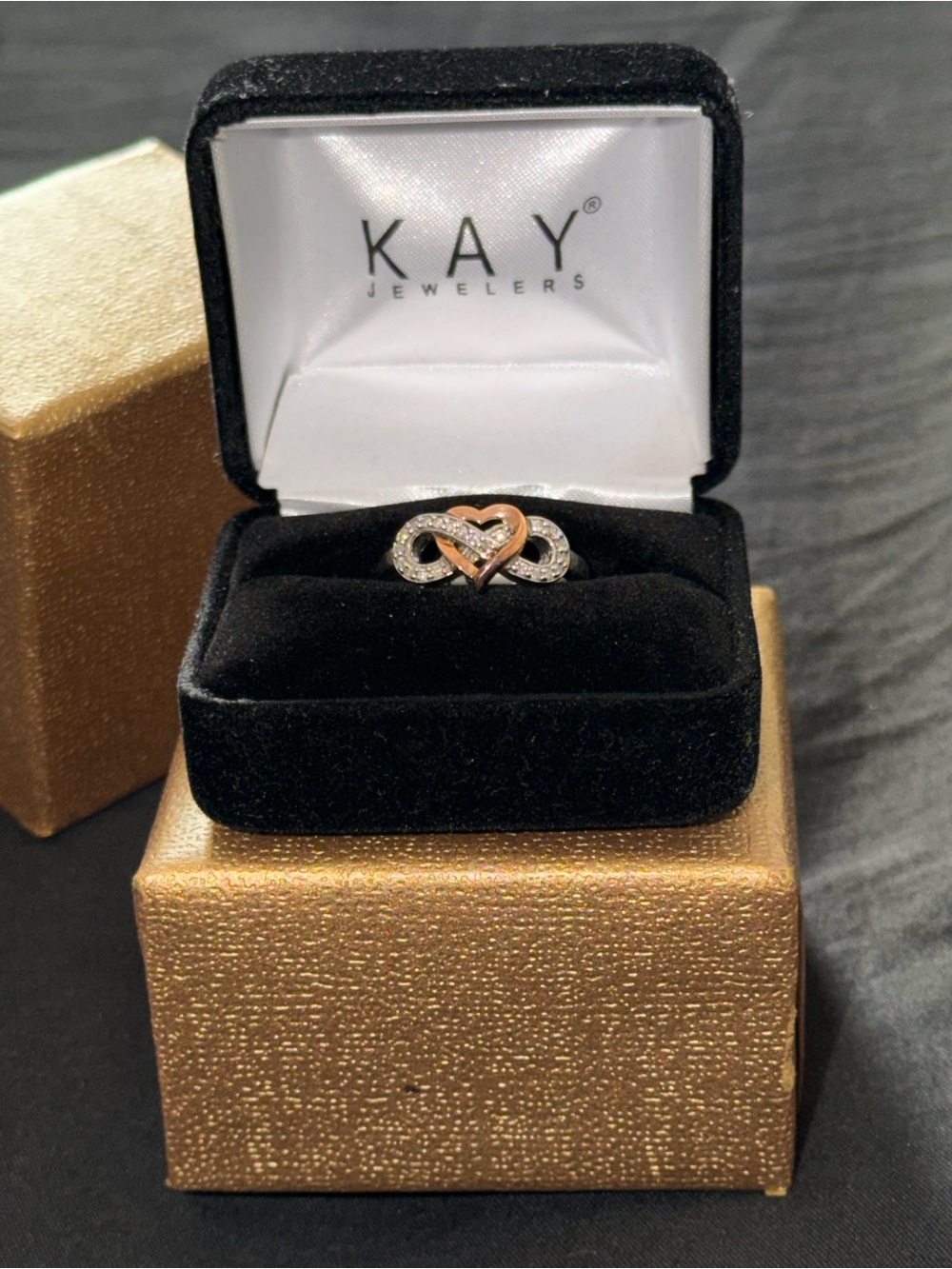 KAY Jewelers Two-Tone Heart Infinity Ring in Rose Gold and Silver